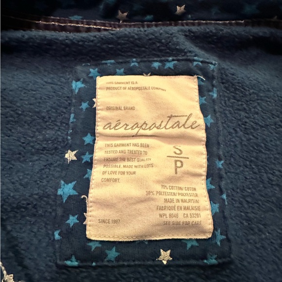 Aeropostale Y2K Blue and Navy Button Front Hoodie with Star Pattern Hoodie - Picture 3 of 6